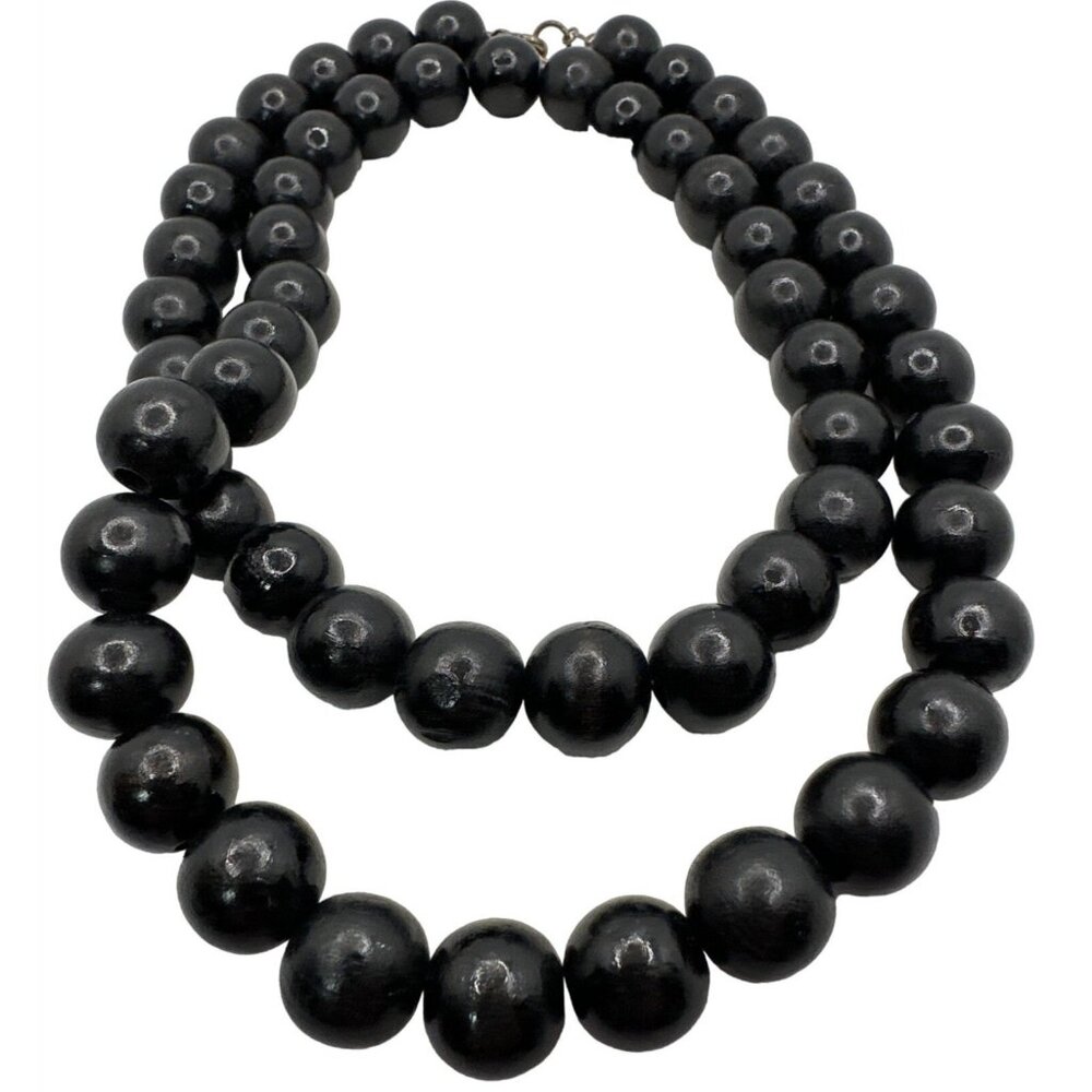 Black Boho Chic Beads Handcrafted Necklace 30" Beachy Tropical Hippie Earthy
